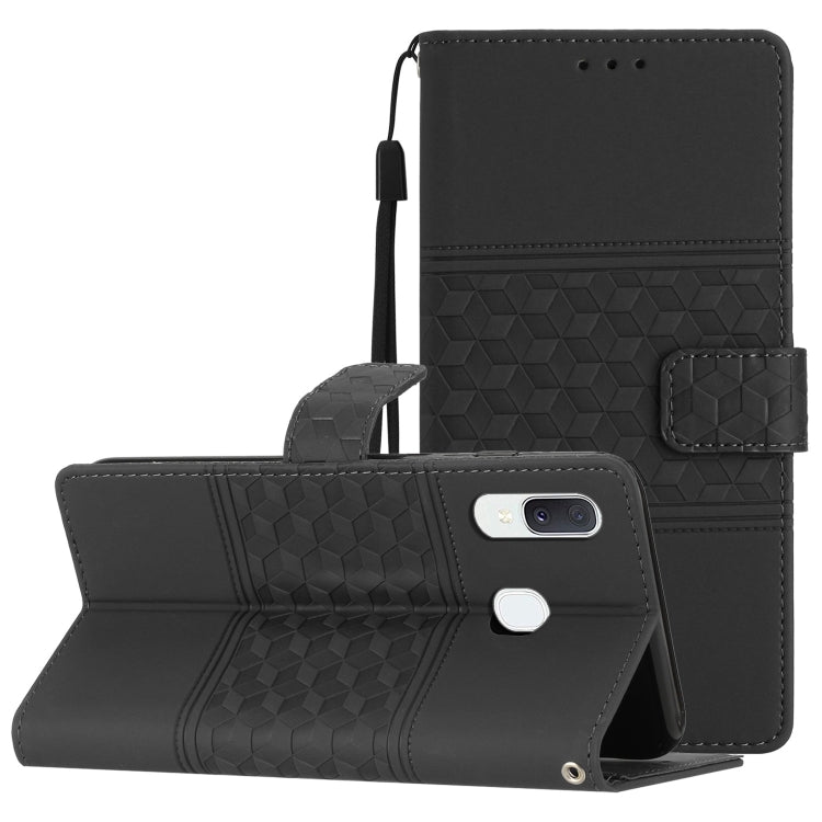 For Samsung Galaxy A40 Diamond Embossed Skin Feel Leather Phone Case with Lanyard