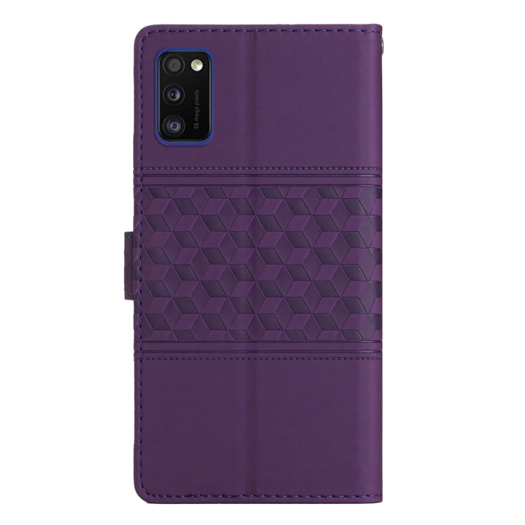 For Samsung Galaxy A41 Diamond Embossed Skin Feel Leather Phone Case with Lanyard