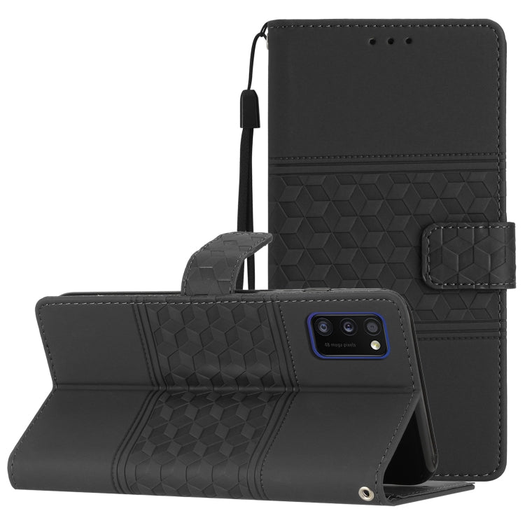 For Samsung Galaxy A41 Diamond Embossed Skin Feel Leather Phone Case with Lanyard