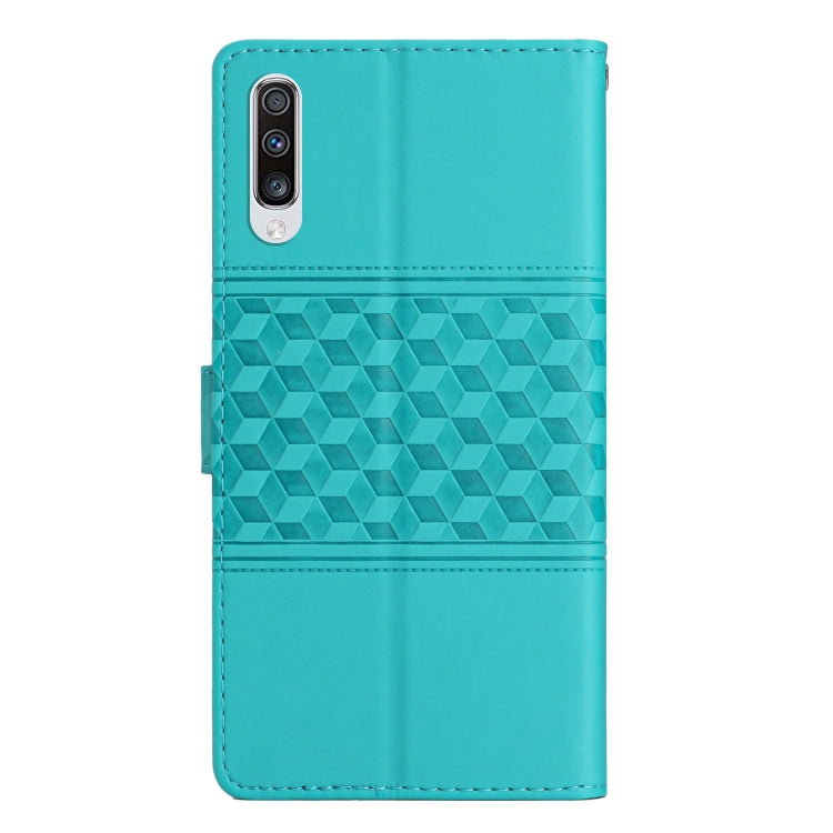 For Samsung Galaxy A50 Diamond Embossed Skin Feel Leather Phone Case with Lanyard