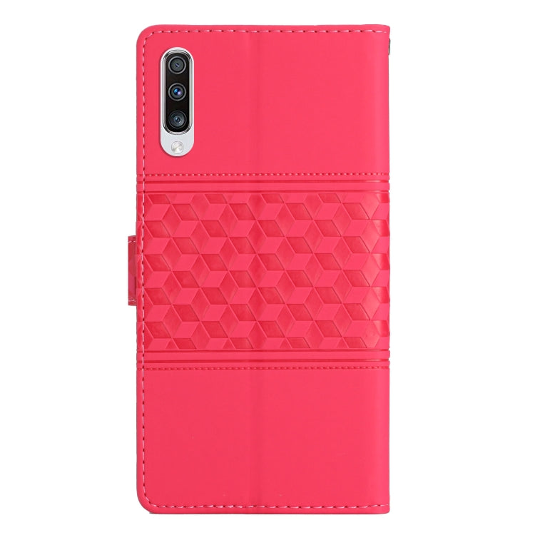 For Samsung Galaxy A50 Diamond Embossed Skin Feel Leather Phone Case with Lanyard