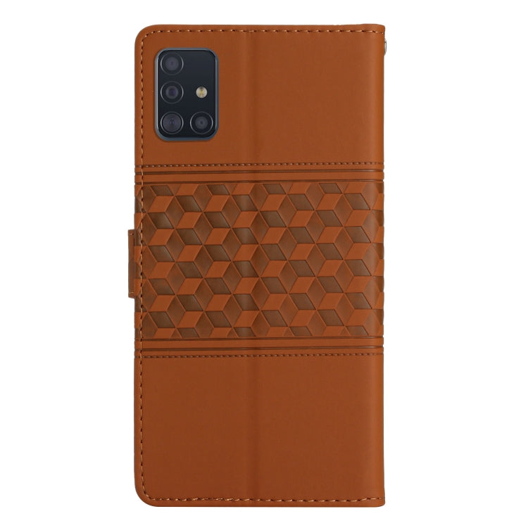 For Samsung Galaxy A51 Diamond Embossed Skin Feel Leather Phone Case with Lanyard