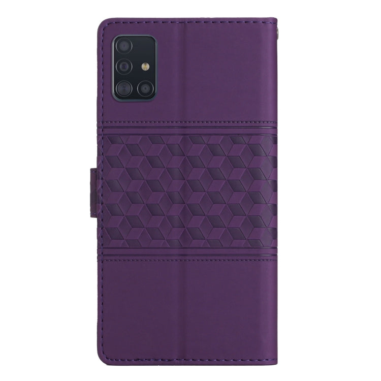 For Samsung Galaxy A51 Diamond Embossed Skin Feel Leather Phone Case with Lanyard