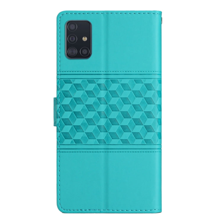 For Samsung Galaxy A51 Diamond Embossed Skin Feel Leather Phone Case with Lanyard