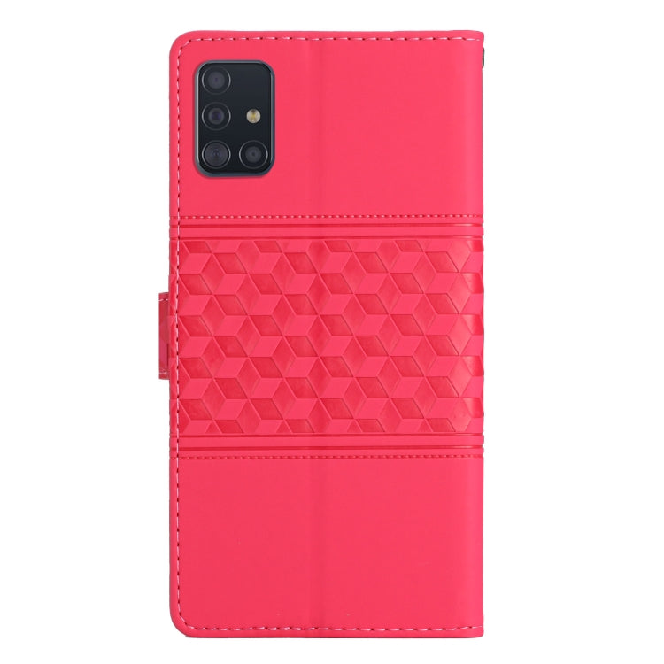 For Samsung Galaxy A51 Diamond Embossed Skin Feel Leather Phone Case with Lanyard