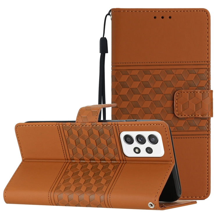 For Samsung Galaxy A52 Diamond Embossed Skin Feel Leather Phone Case with Lanyard