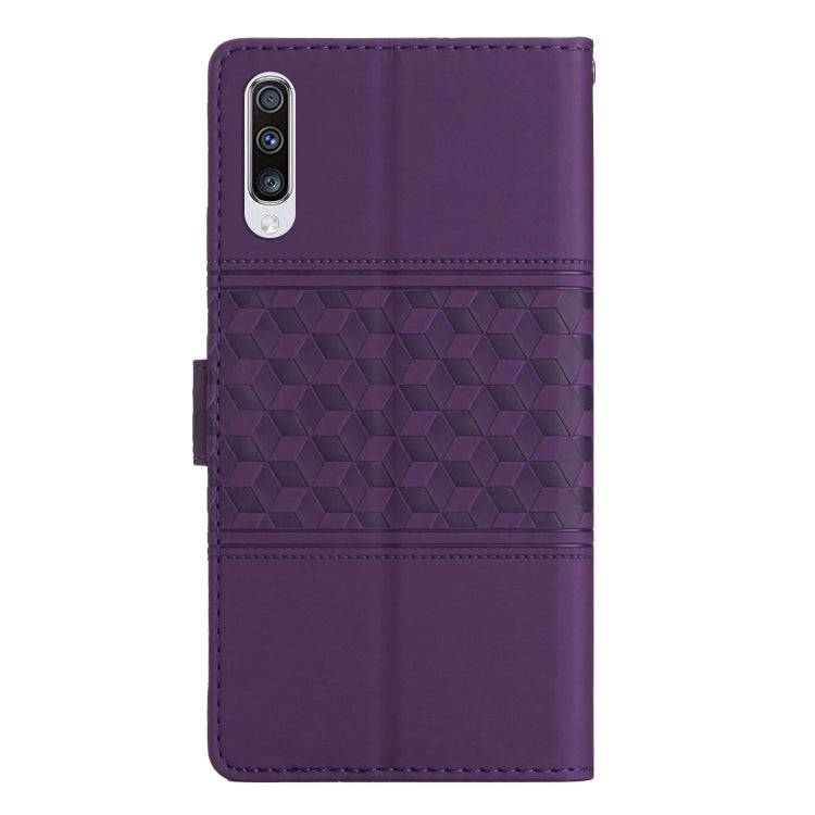 For Samsung Galaxy A70 Diamond Embossed Skin Feel Leather Phone Case with Lanyard