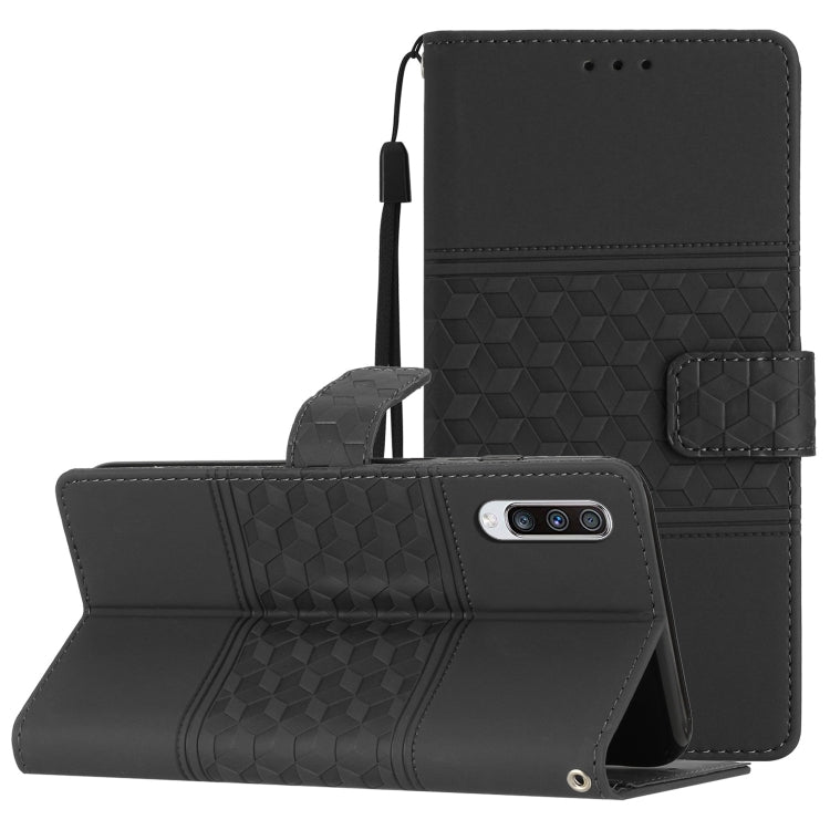 For Samsung Galaxy A70 Diamond Embossed Skin Feel Leather Phone Case with Lanyard