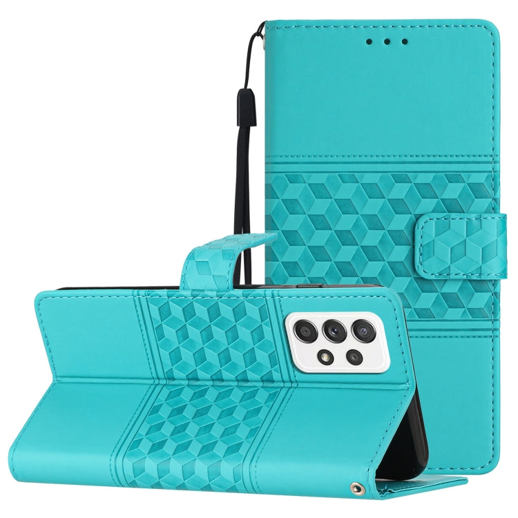 For Samsung Galaxy A72 Diamond Embossed Skin Feel Leather Phone Case with Lanyard