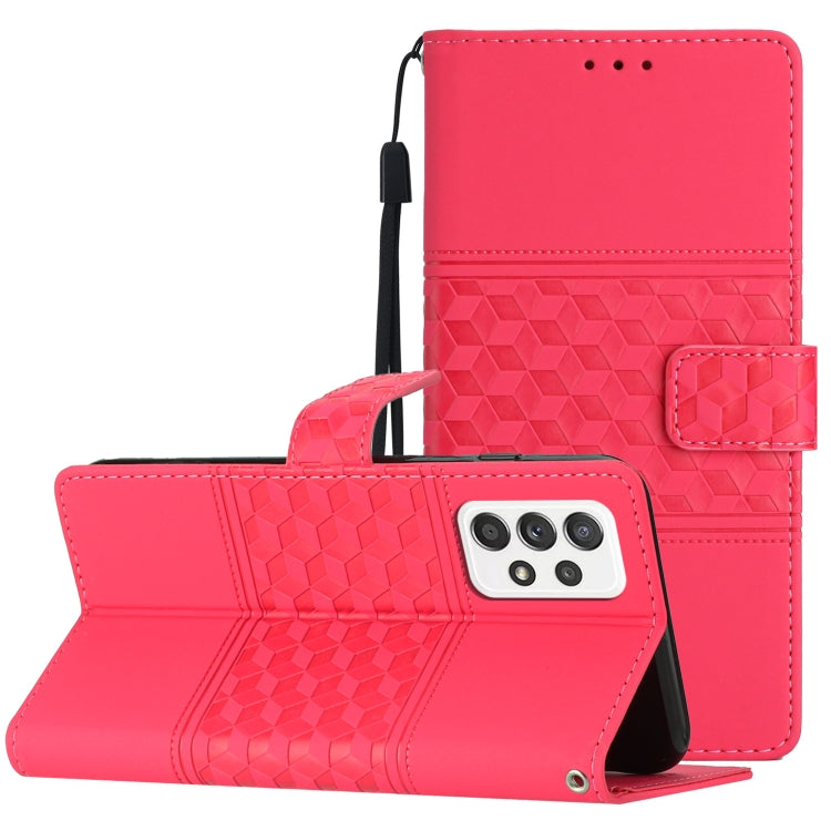 For Samsung Galaxy A72 Diamond Embossed Skin Feel Leather Phone Case with Lanyard