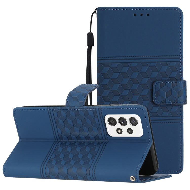 For Samsung Galaxy A73 Diamond Embossed Skin Feel Leather Phone Case with Lanyard