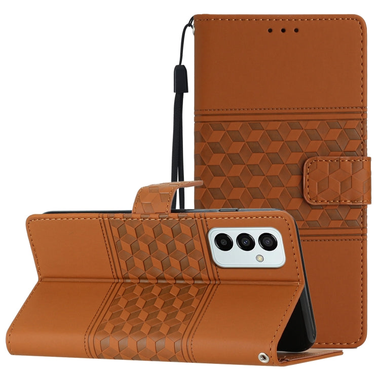 For Samsung Galaxy M23 Diamond Embossed Skin Feel Leather Phone Case with Lanyard