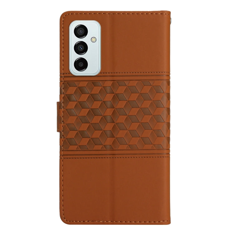 For Samsung Galaxy M23 Diamond Embossed Skin Feel Leather Phone Case with Lanyard