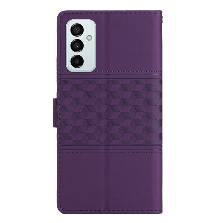 For Samsung Galaxy M23 Diamond Embossed Skin Feel Leather Phone Case with Lanyard