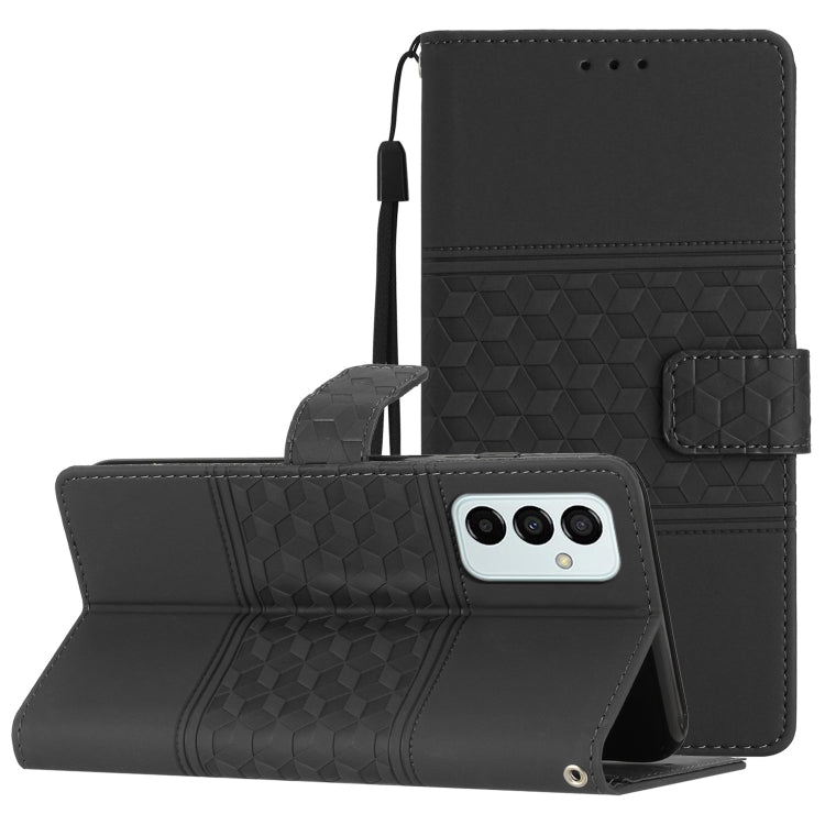For Samsung Galaxy M23 Diamond Embossed Skin Feel Leather Phone Case with Lanyard