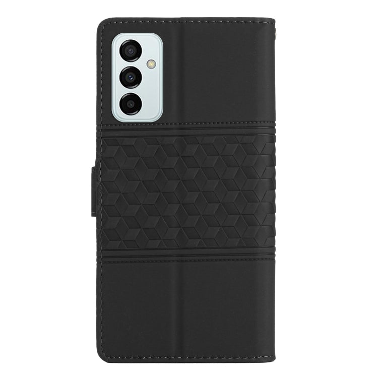 For Samsung Galaxy M23 Diamond Embossed Skin Feel Leather Phone Case with Lanyard
