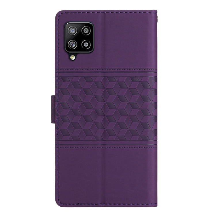For Samsung Galaxy M32 Diamond Embossed Skin Feel Leather Phone Case with Lanyard