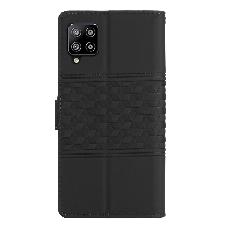 For Samsung Galaxy M32 Diamond Embossed Skin Feel Leather Phone Case with Lanyard