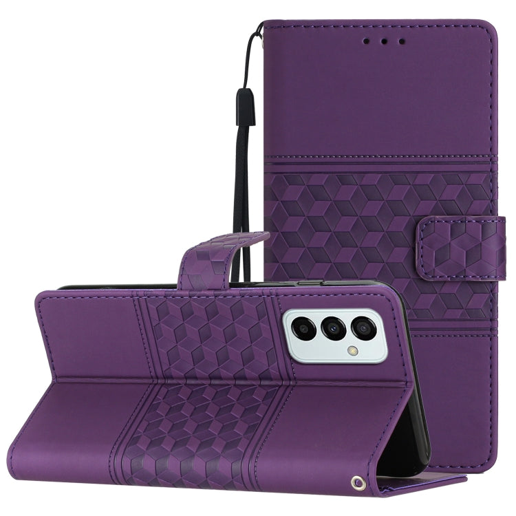 For Samsung Galaxy M52 Diamond Embossed Skin Feel Leather Phone Case with Lanyard