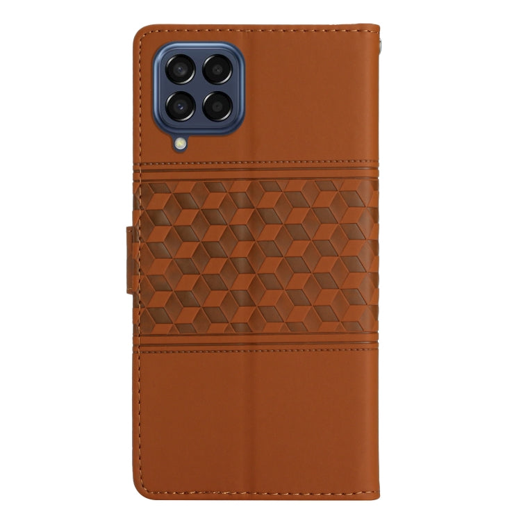 For Samsung Galaxy M53 Diamond Embossed Skin Feel Leather Phone Case with Lanyard