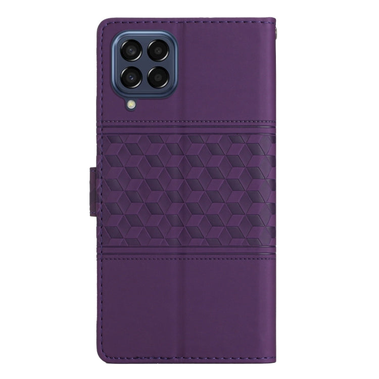 For Samsung Galaxy M53 Diamond Embossed Skin Feel Leather Phone Case with Lanyard