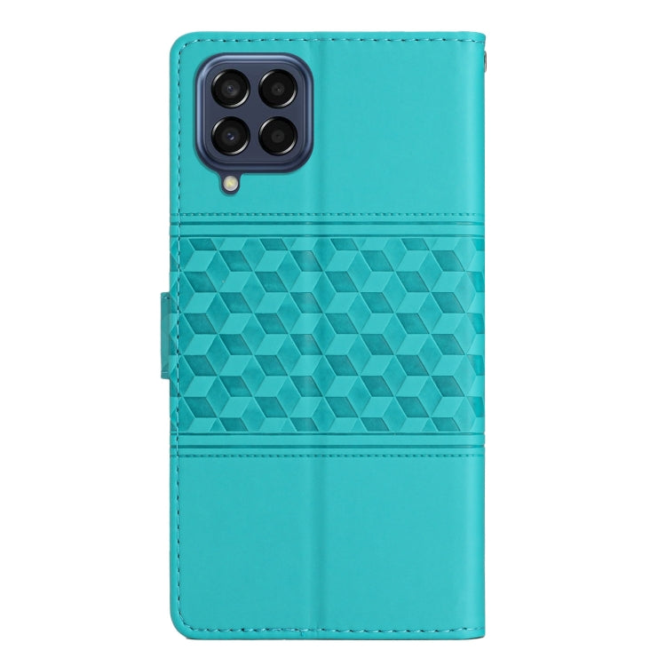 For Samsung Galaxy M53 Diamond Embossed Skin Feel Leather Phone Case with Lanyard