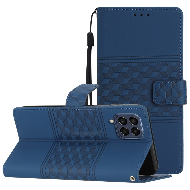 For Samsung Galaxy M53 Diamond Embossed Skin Feel Leather Phone Case with Lanyard