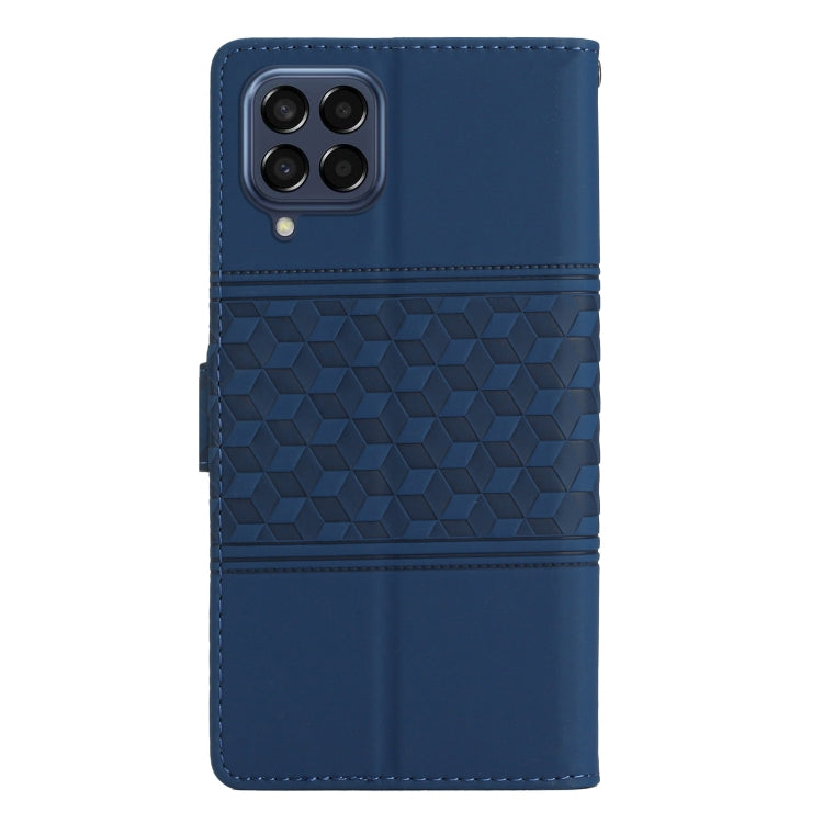For Samsung Galaxy M53 Diamond Embossed Skin Feel Leather Phone Case with Lanyard