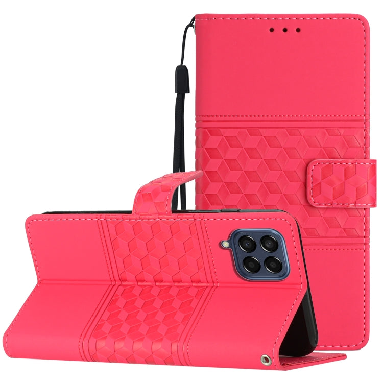 For Samsung Galaxy M53 Diamond Embossed Skin Feel Leather Phone Case with Lanyard