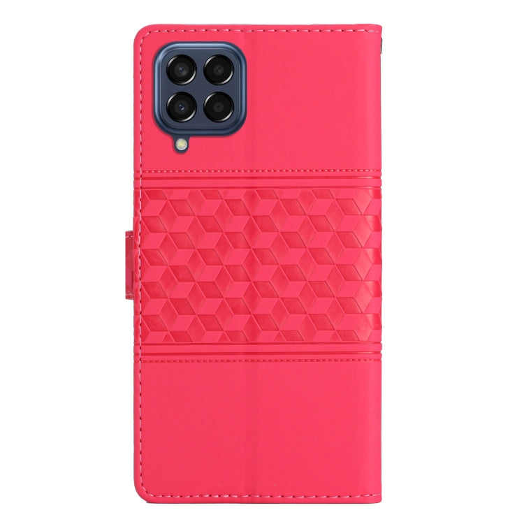 For Samsung Galaxy M53 Diamond Embossed Skin Feel Leather Phone Case with Lanyard