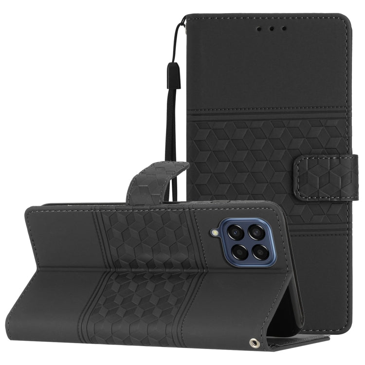 For Samsung Galaxy M53 Diamond Embossed Skin Feel Leather Phone Case with Lanyard