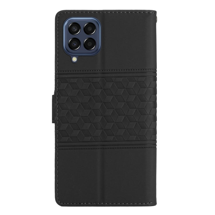 For Samsung Galaxy M53 Diamond Embossed Skin Feel Leather Phone Case with Lanyard