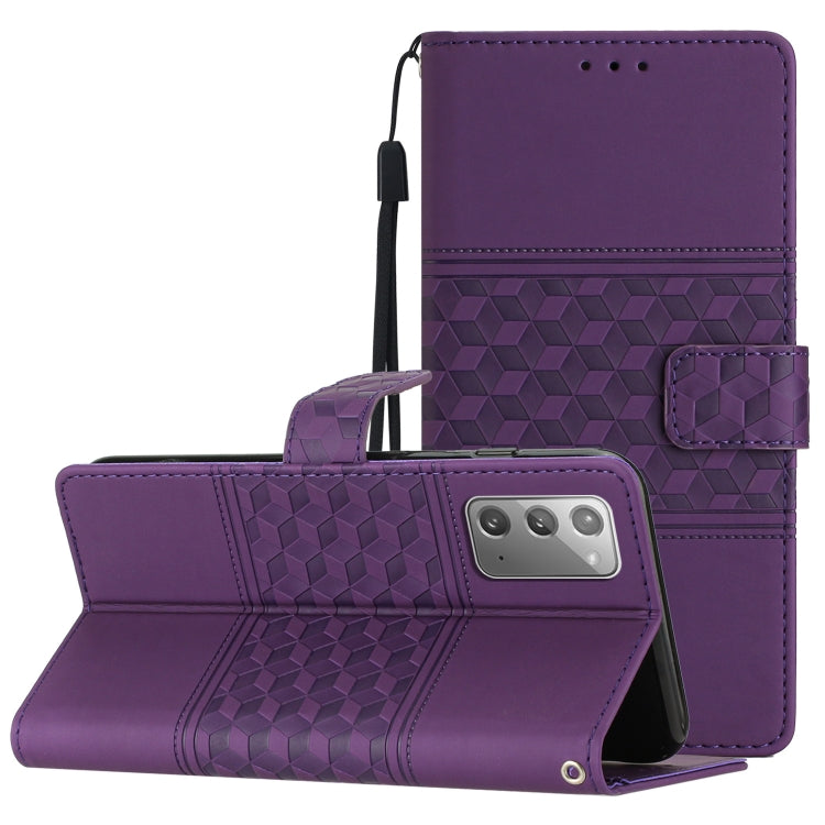 For Samsung Galaxy Note20 Diamond Embossed Skin Feel Leather Phone Case with Lanyard