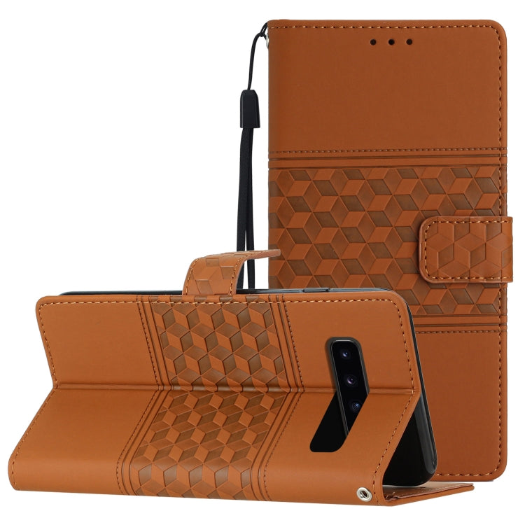 For Samsung Galaxy S10 Diamond Embossed Skin Feel Leather Phone Case with Lanyard