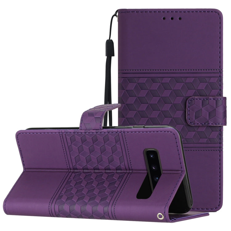 For Samsung Galaxy S10 Diamond Embossed Skin Feel Leather Phone Case with Lanyard