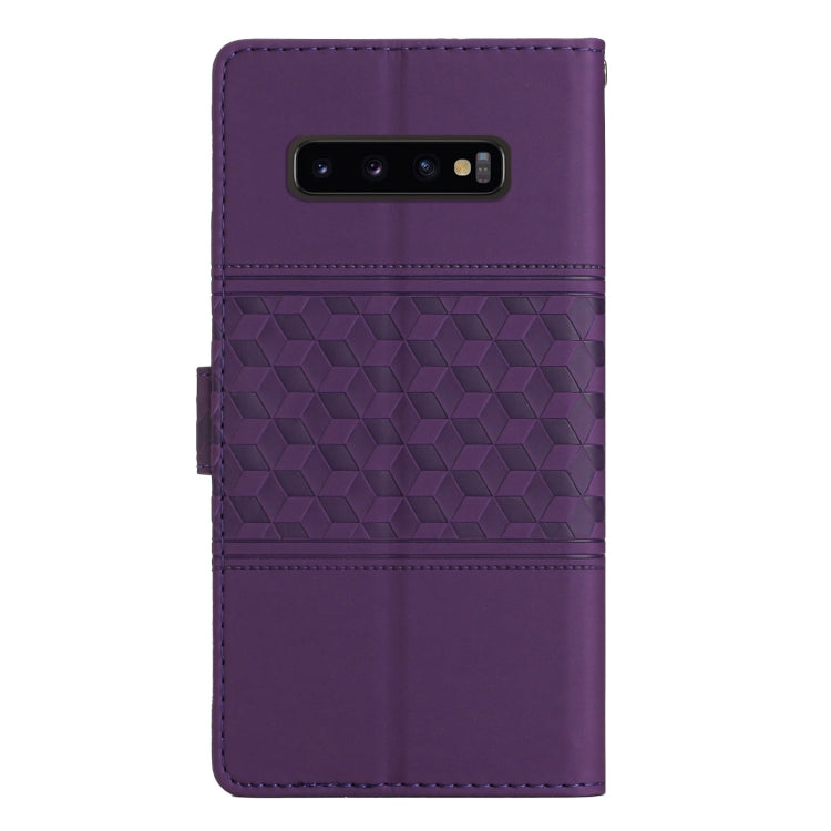 For Samsung Galaxy S10 Diamond Embossed Skin Feel Leather Phone Case with Lanyard