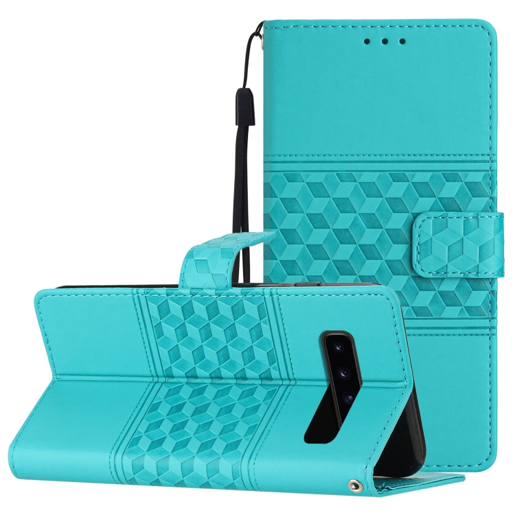 For Samsung Galaxy S10 Diamond Embossed Skin Feel Leather Phone Case with Lanyard