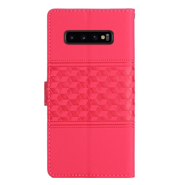 For Samsung Galaxy S10 Diamond Embossed Skin Feel Leather Phone Case with Lanyard