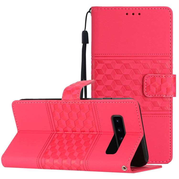 For Samsung Galaxy S10+ Diamond Embossed Skin Feel Leather Phone Case with Lanyard