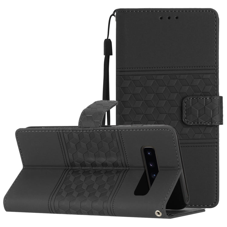 For Samsung Galaxy S10+ Diamond Embossed Skin Feel Leather Phone Case with Lanyard