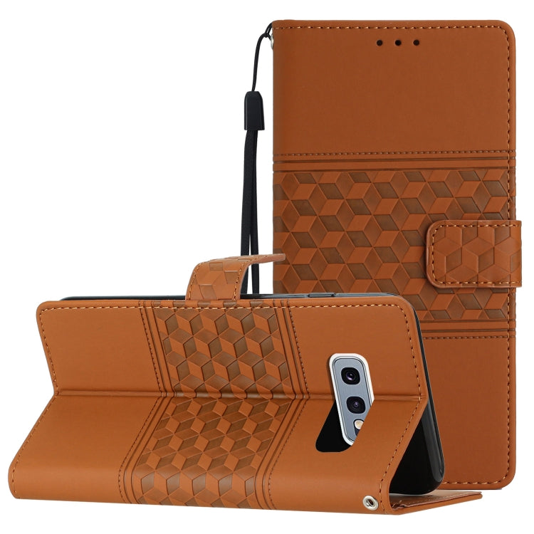 For Samsung Galaxy S10E Diamond Embossed Skin Feel Leather Phone Case with Lanyard