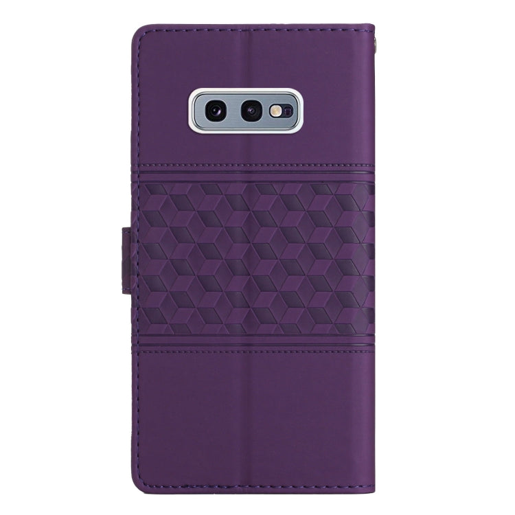For Samsung Galaxy S10E Diamond Embossed Skin Feel Leather Phone Case with Lanyard