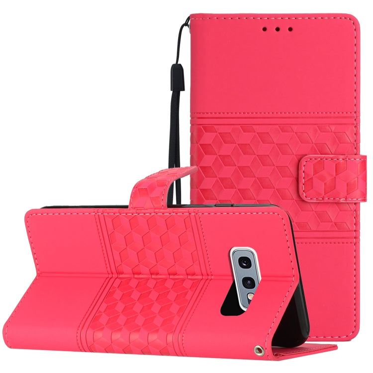 For Samsung Galaxy S10E Diamond Embossed Skin Feel Leather Phone Case with Lanyard