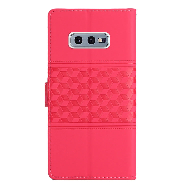 For Samsung Galaxy S10E Diamond Embossed Skin Feel Leather Phone Case with Lanyard
