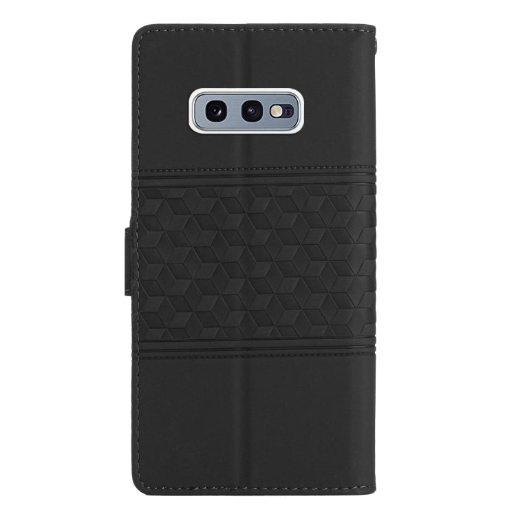 For Samsung Galaxy S10E Diamond Embossed Skin Feel Leather Phone Case with Lanyard