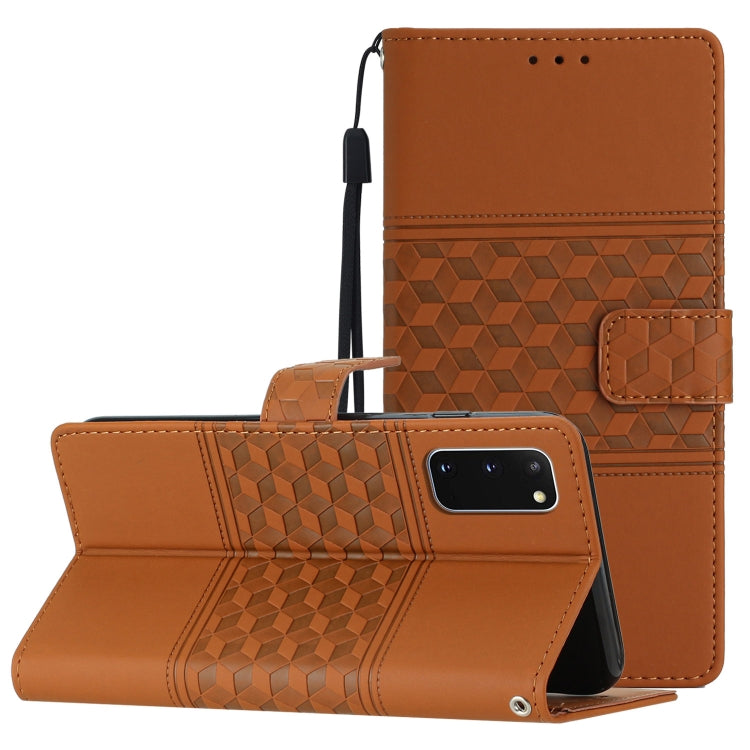 For Samsung Galaxy S20 Diamond Embossed Skin Feel Leather Phone Case with Lanyard