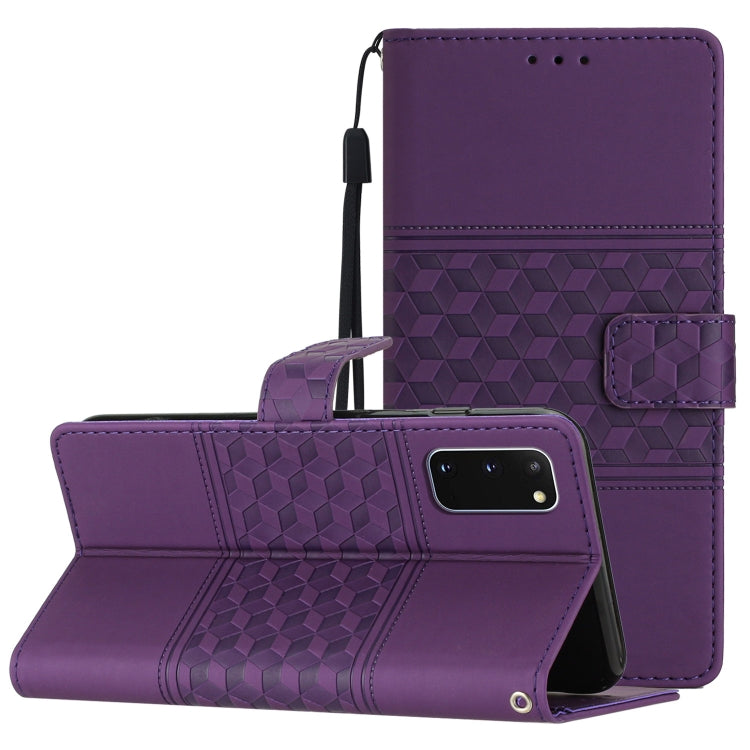 For Samsung Galaxy S20 Diamond Embossed Skin Feel Leather Phone Case with Lanyard