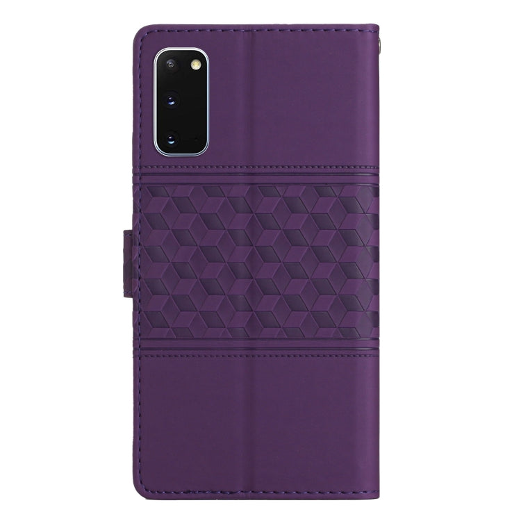 For Samsung Galaxy S20 Diamond Embossed Skin Feel Leather Phone Case with Lanyard