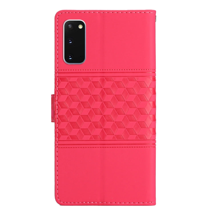 For Samsung Galaxy S20 Diamond Embossed Skin Feel Leather Phone Case with Lanyard