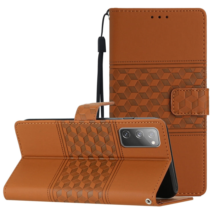 For Samsung Galaxy S20 FE Diamond Embossed Skin Feel Leather Phone Case with Lanyard